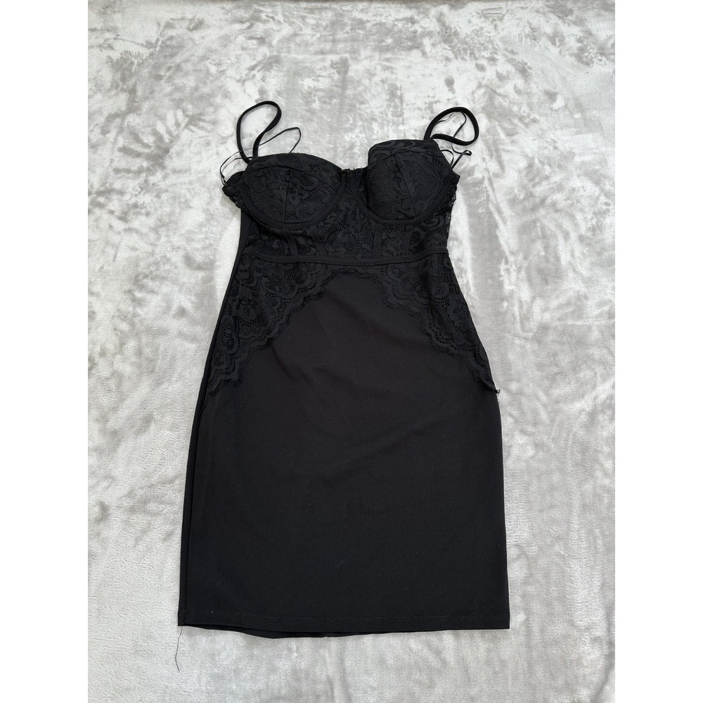 Blashe Dress Corset Women's Size Small Black Bodycon‎ Lace Accent Padded EUC